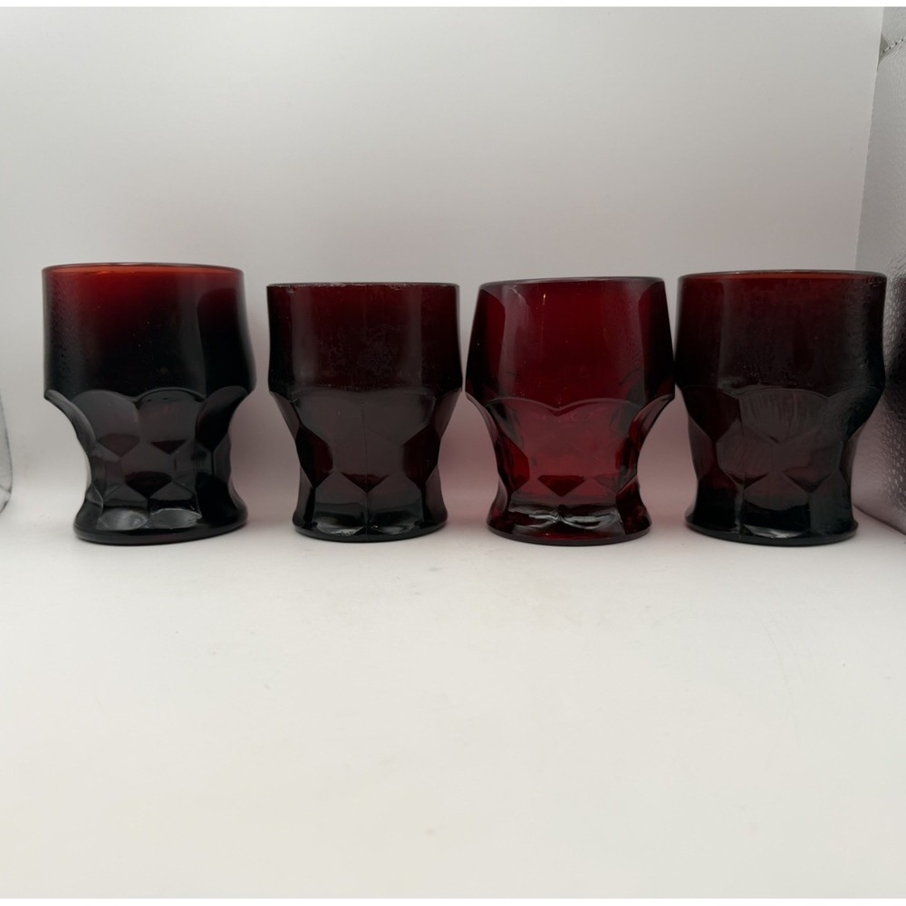 Vintage Georgian Ruby Red Honeycomb Glass Tumblers Set of 4 Drinking Glasses